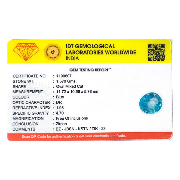 Blue Zircon - 7.85 Carat