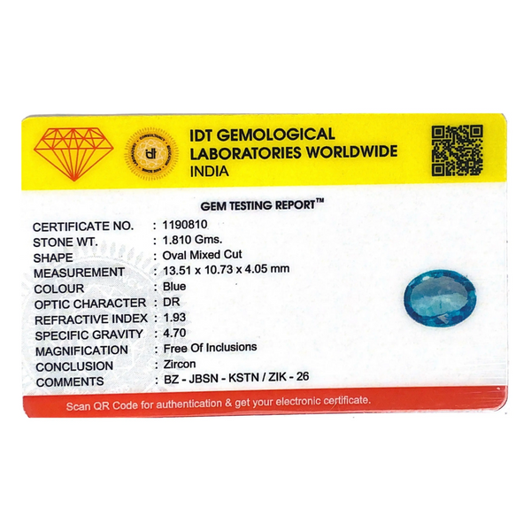 Blue Zircon - 9.05 Carat