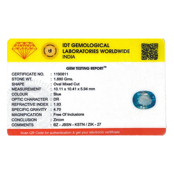 Blue Zircon - 9.4 Carat