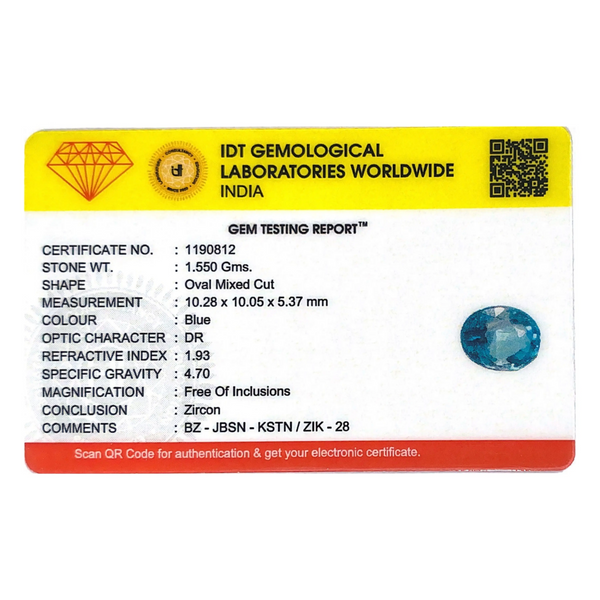 Blue Zircon - 7.75 Carat