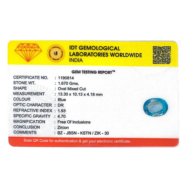 Blue Zircon - 8.35 Carat