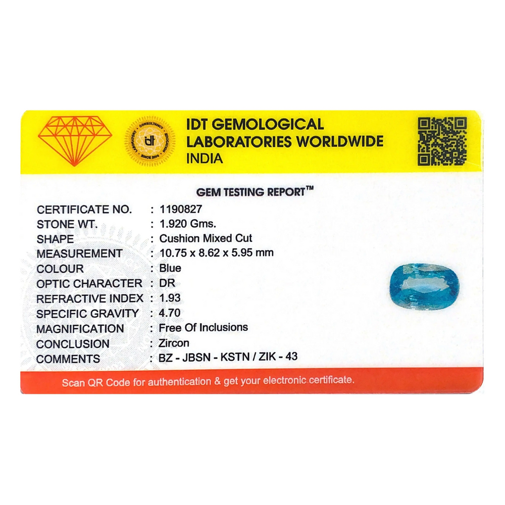 Blue Zircon - 9.6 Carat
