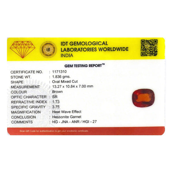 Hessonite (Gomed) - 9.18 Carat - Pramogh