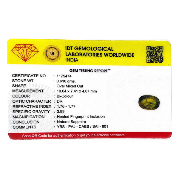 Bi-Color Sapphire (Pitambari) - 3.05 Carat - Pramogh