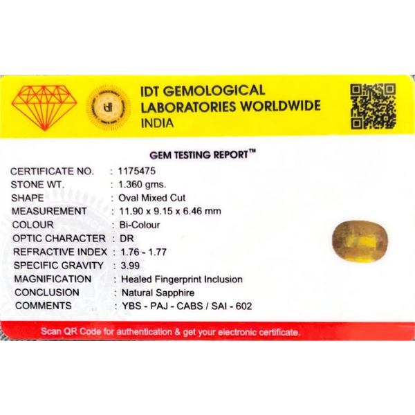 Bi-Color Sapphire (Pitambari) - 6.8 Carat - Pramogh