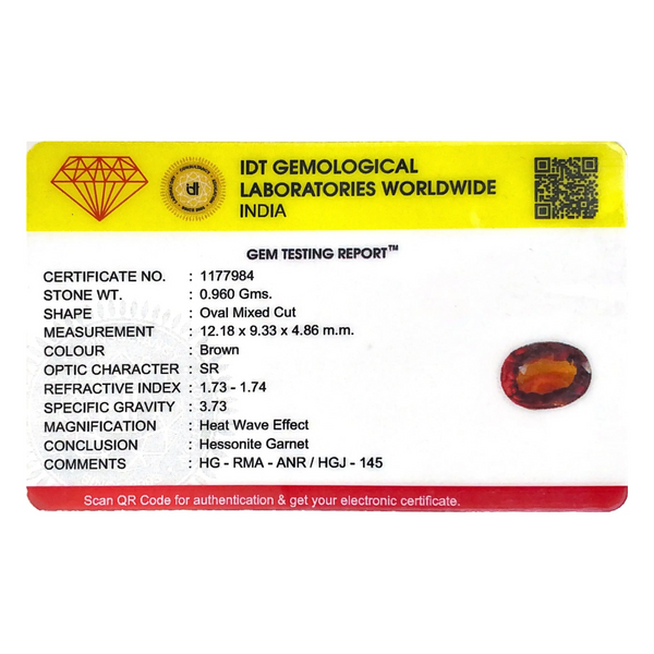 Hessonite (Gomed) - 4.8 Carat - Pramogh