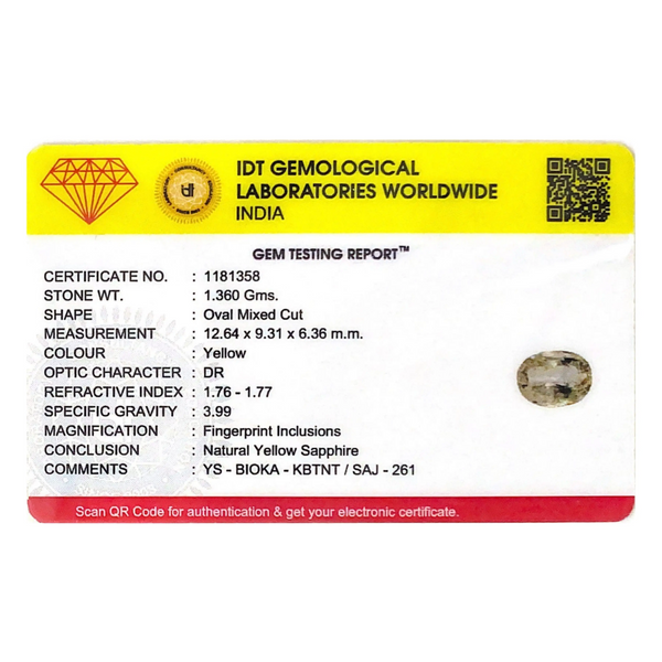 Yellow Sapphire - 6.8 Carat - Pramogh