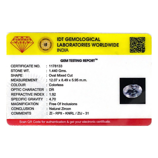 Natural White Zircon - 7.2 Carat - Pramogh