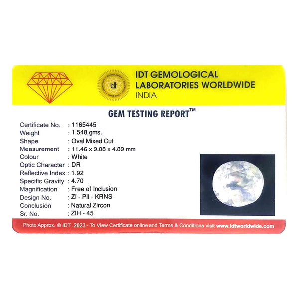 Natural White Zircon - 7.74 Carat - Pramogh