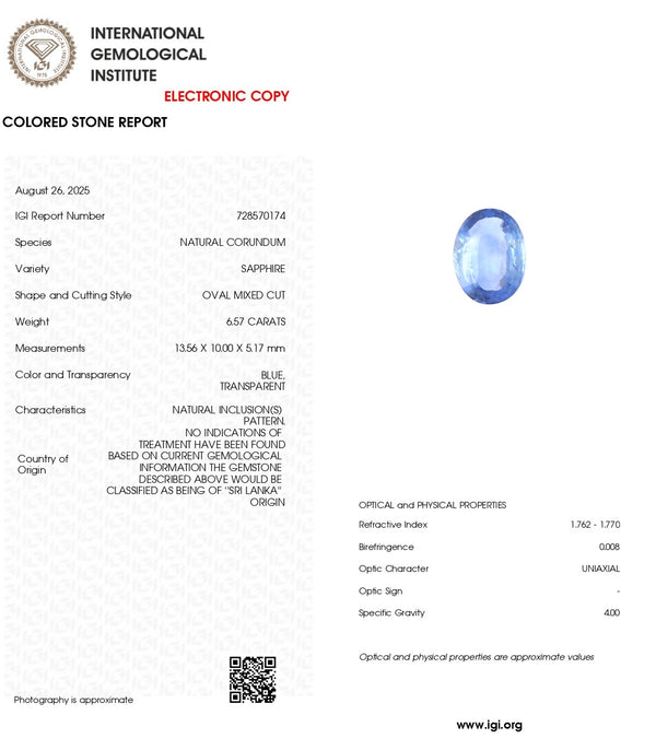 Blue Sapphire - 6.57 Carat
