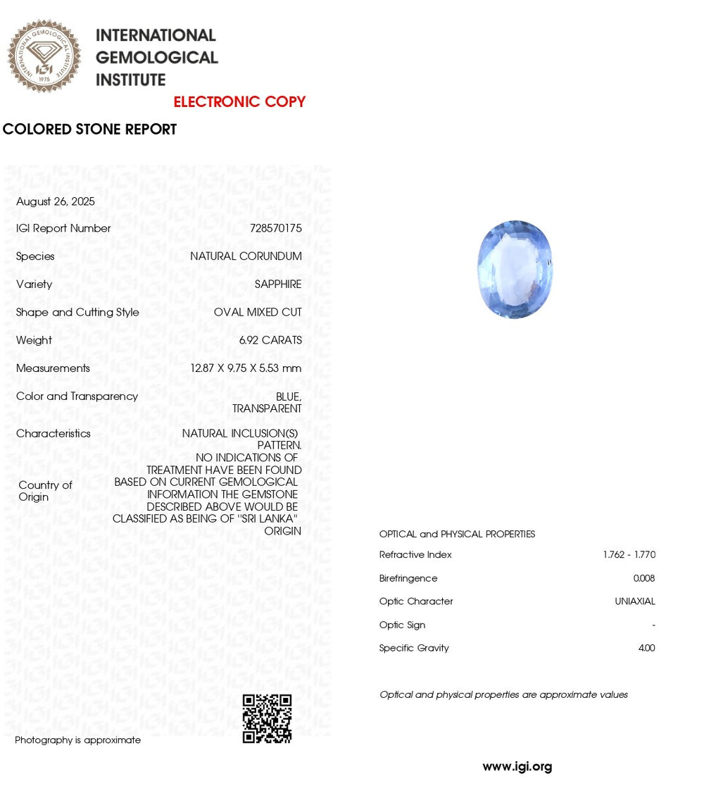 Blue Sapphire - 6.92 Carat