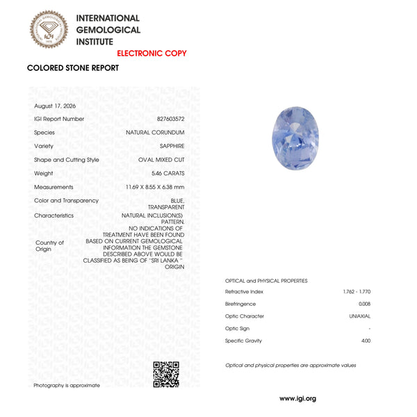 Blue Sapphire - 5.46 Carat