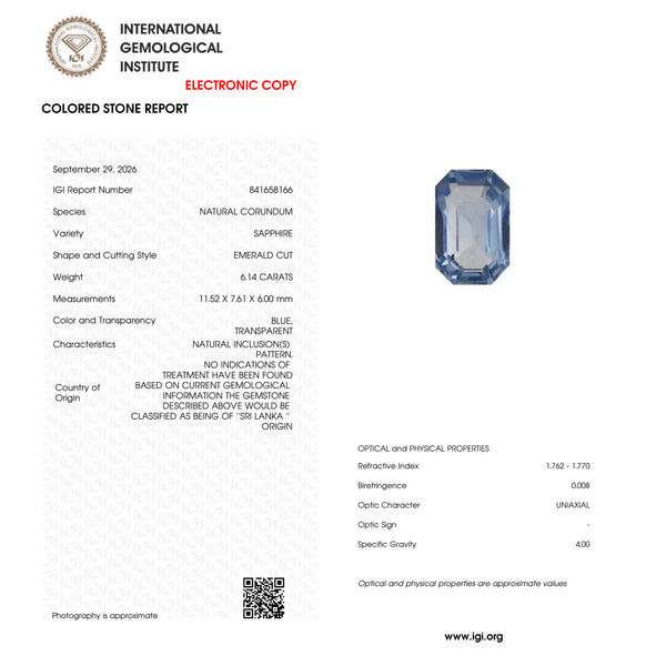 Blue Sapphire - 6.14 Carat