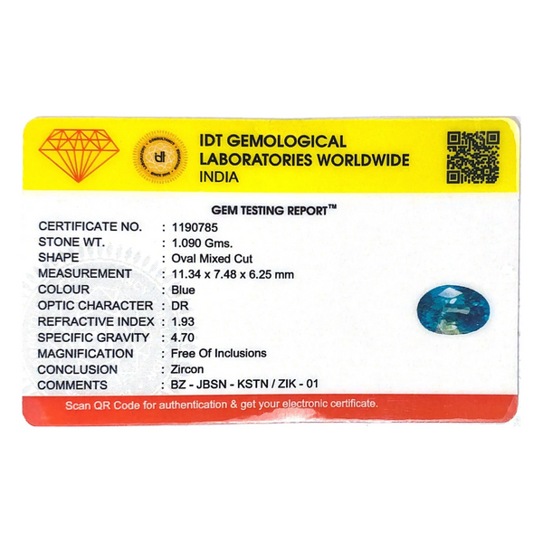 Blue Zircon - 5.45 Carat
