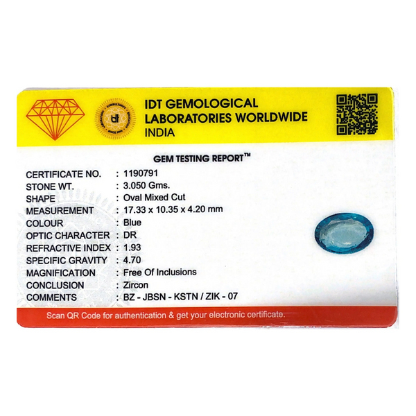 Blue Zircon - 15.25 Carat