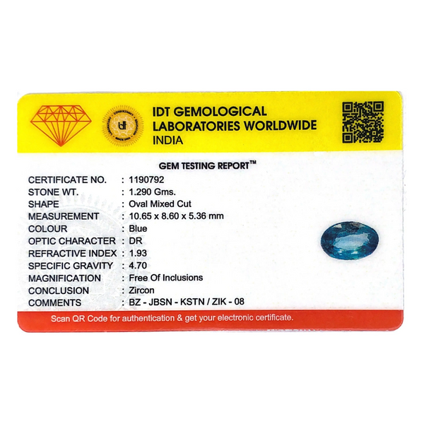 Blue Zircon - 6.45 Carat