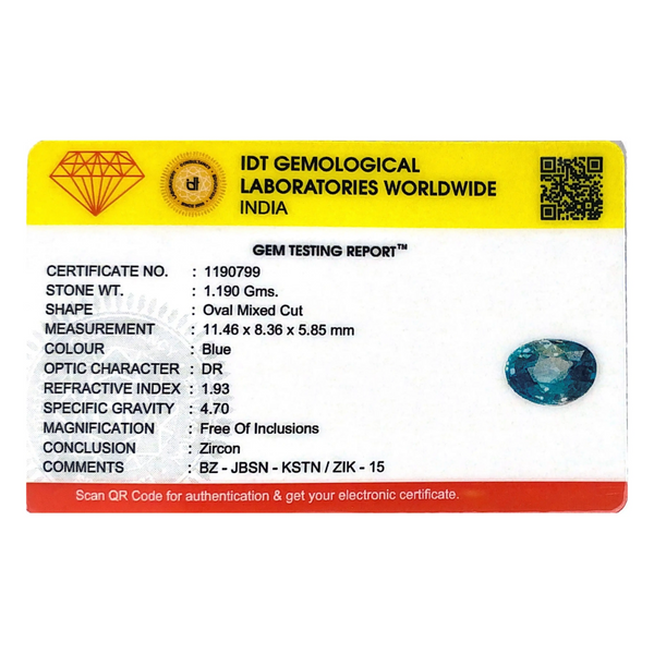 Blue Zircon - 5.95 Carat