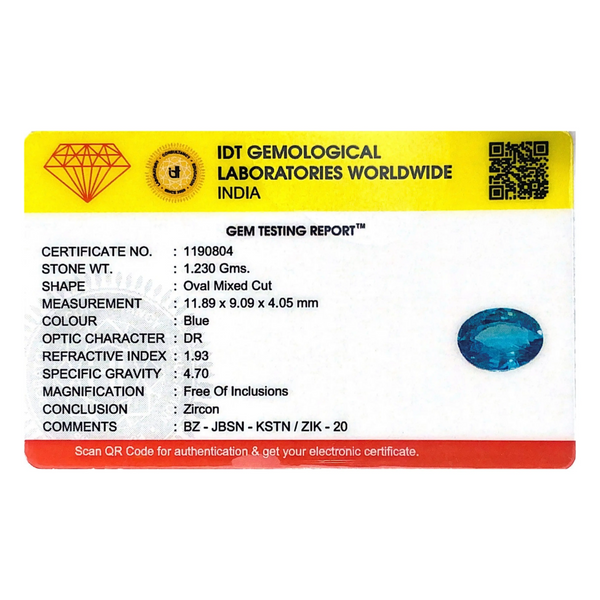 Blue Zircon - 6.15 Carat