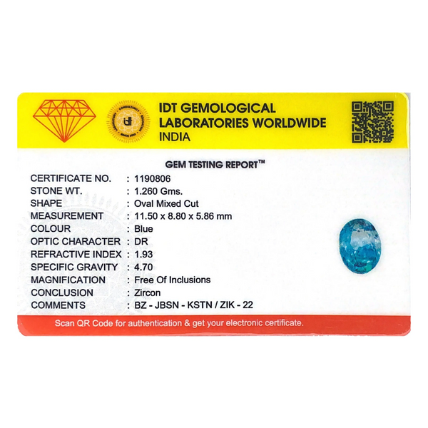 Blue Zircon - 6.3 Carat