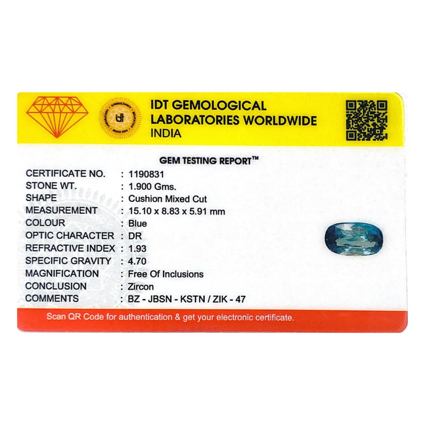 Blue Zircon - 9.5 Carat