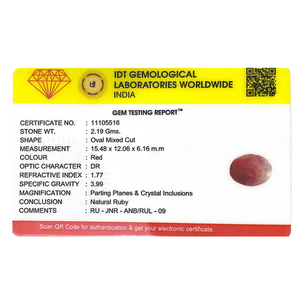 Indian Ruby - 10.95 Carat