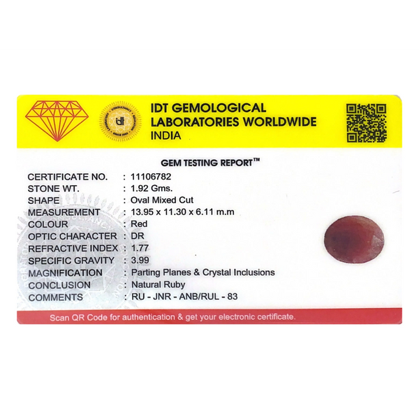 Indian Ruby - 9.6 Carat