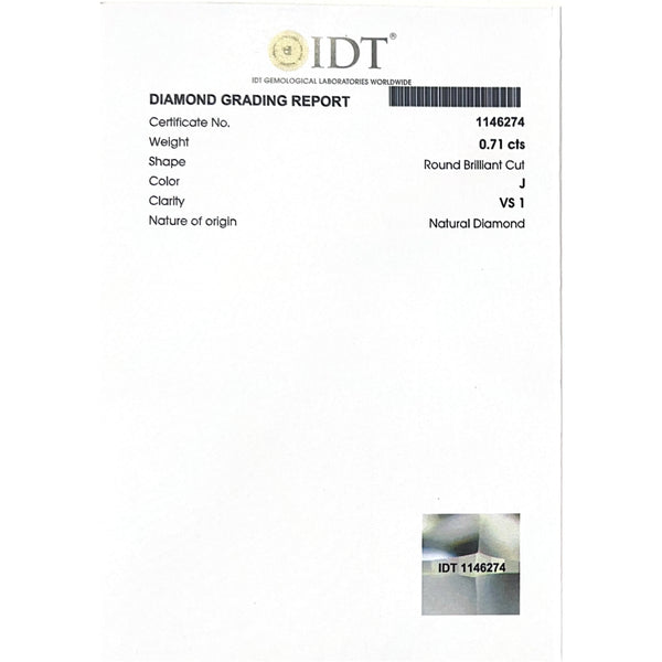 Natural Diamond - 0.71 Carat - IDT Certificate 1146274 - Pramogh