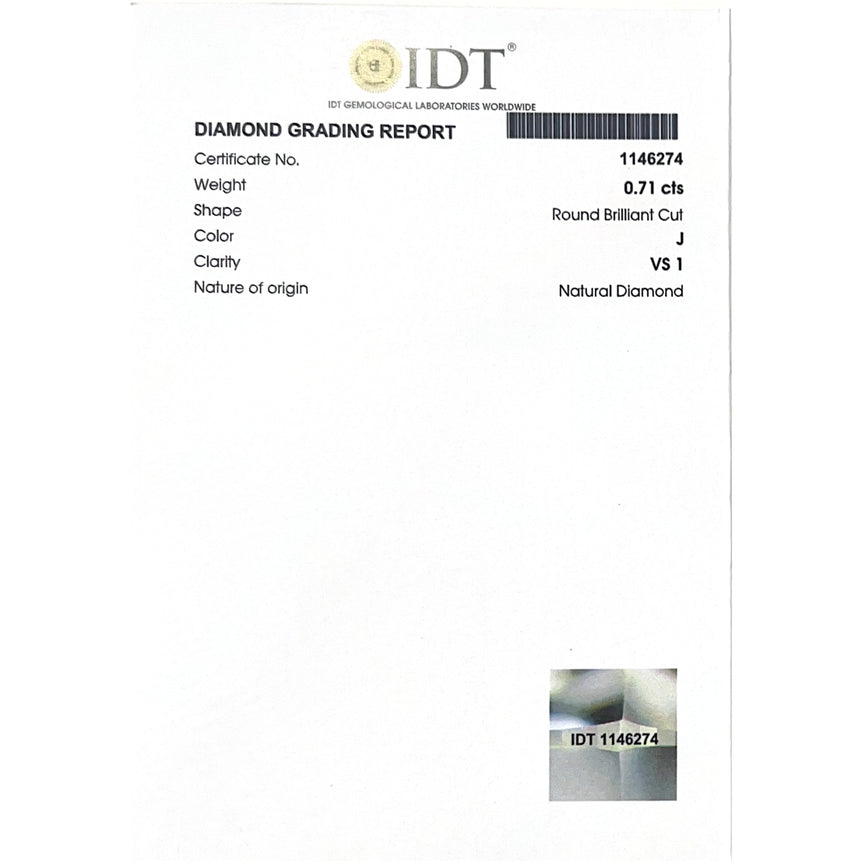 Natural Diamond - 0.71 Carat - IDT Certificate 1146274 - Pramogh