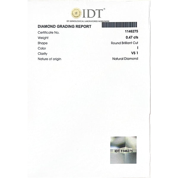 Natural Diamond - 0.47 Carat - IDT Certificate 1146275 - Pramogh