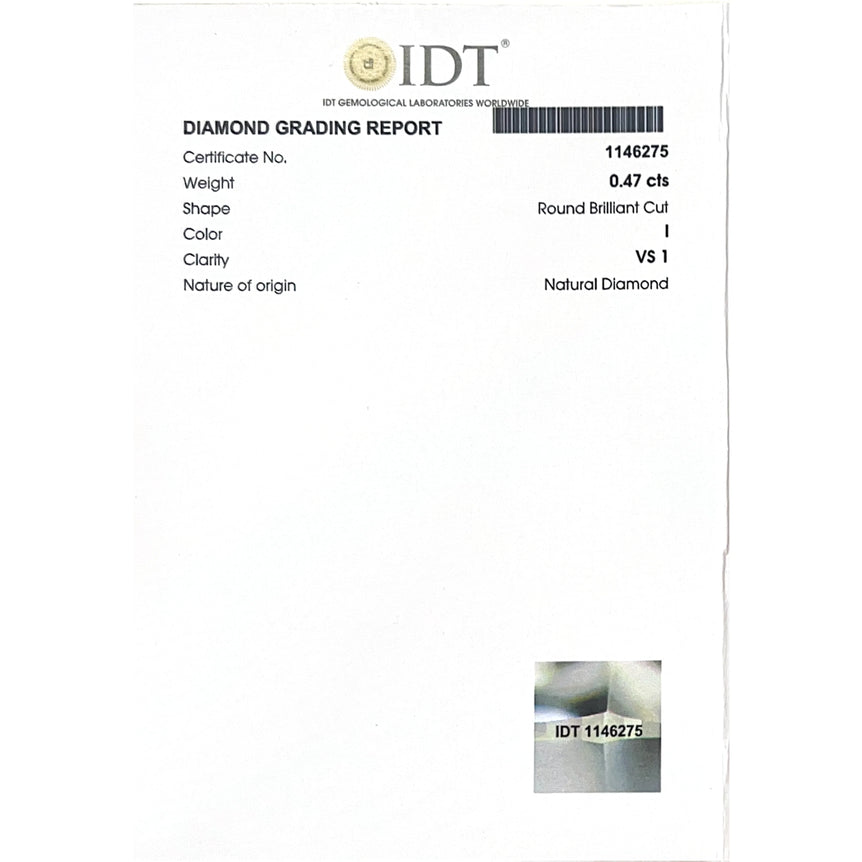 Natural Diamond - 0.47 Carat - IDT Certificate 1146275 - Pramogh