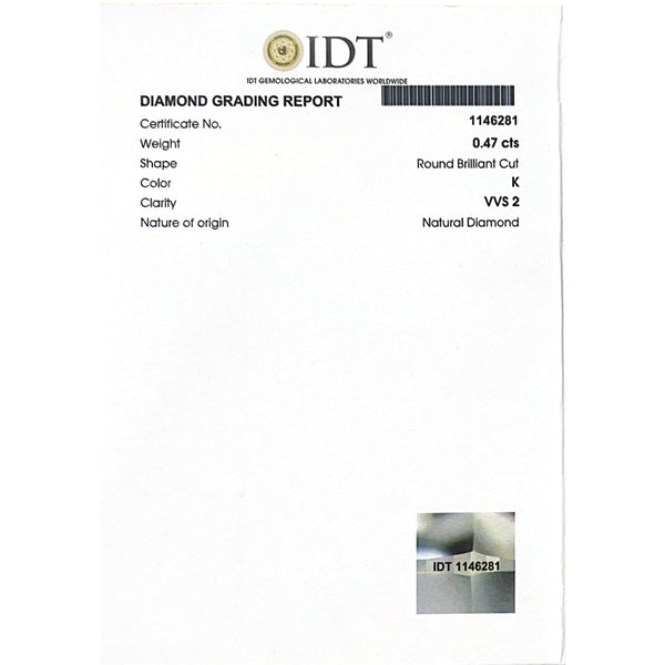 Natural Diamond - 0.47 Carat - IDT Certificate 1146281 - Pramogh