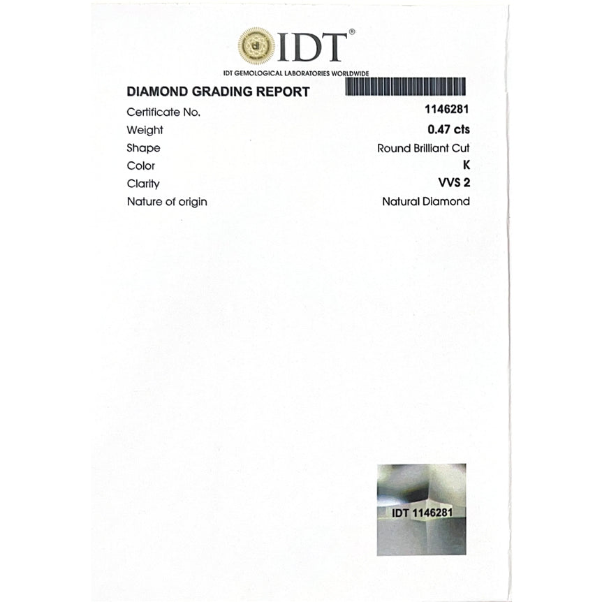 Natural Diamond - 0.47 Carat - IDT Certificate 1146281 - Pramogh