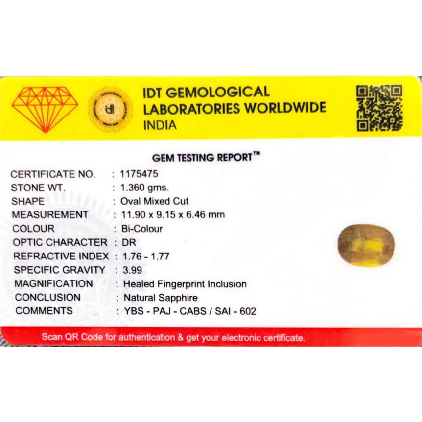 Bi-Color Sapphire (Pitambari) - 6.8 Carat - Pramogh