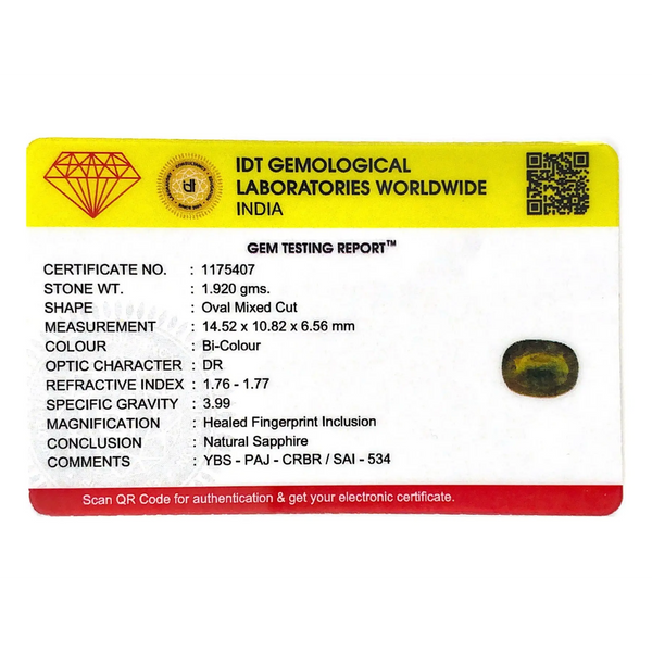 Bi-Color Sapphire (Pitambari) - 9.6 Carat - Pramogh