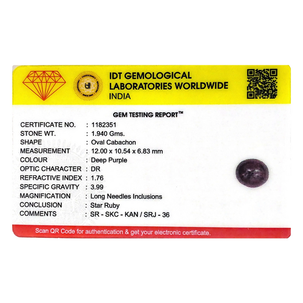 Star Ruby - 9.7 Carat