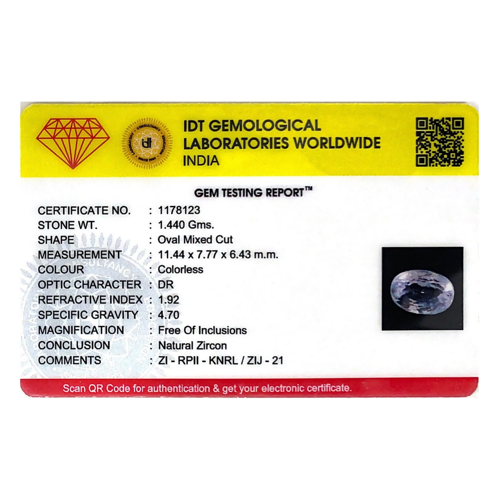 Natural White Zircon - 7.2 Carat - Pramogh