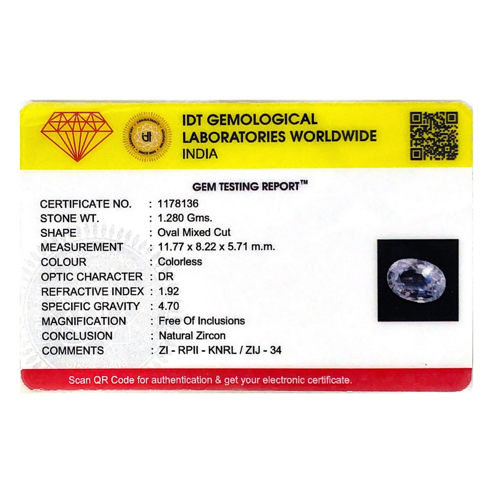 Natural White Zircon - 6.4 Carat - Pramogh