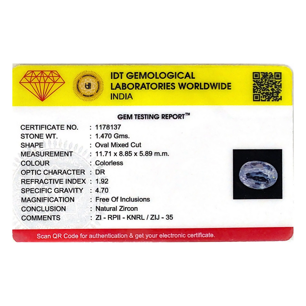 Natural White Zircon - 7.35 Carat - Pramogh