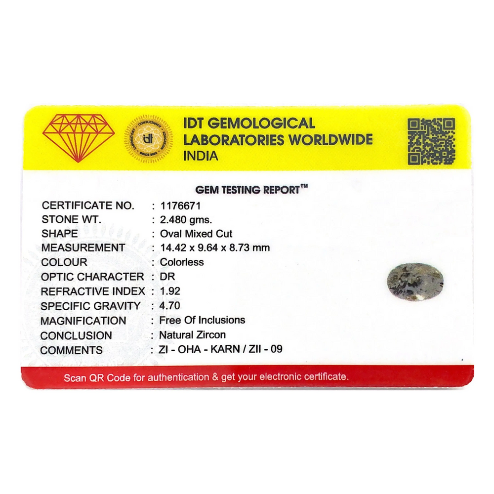 Natural White Zircon - 12.4 Carat - Pramogh