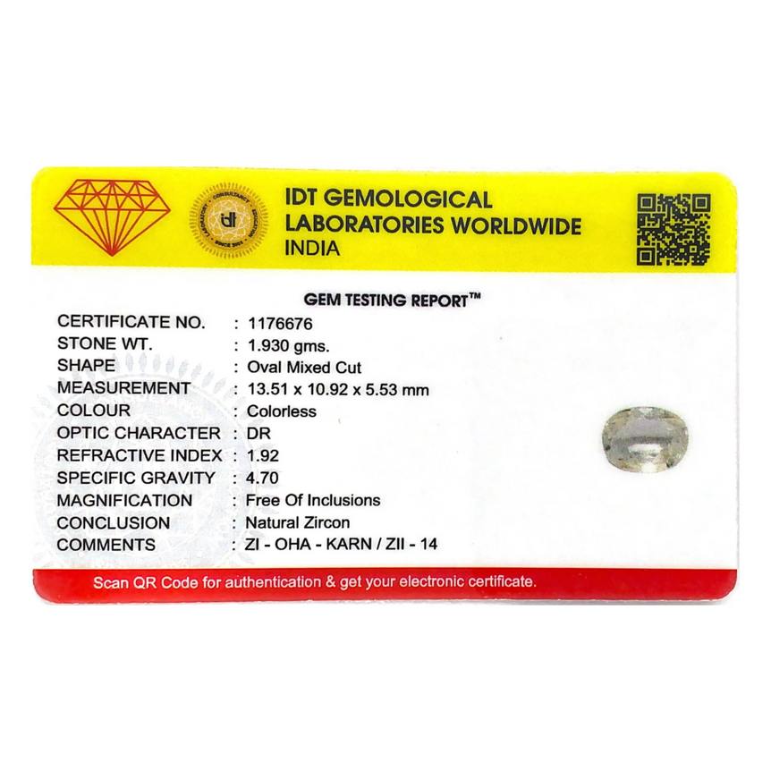 Natural White Zircon - 9.65 Carat - Pramogh