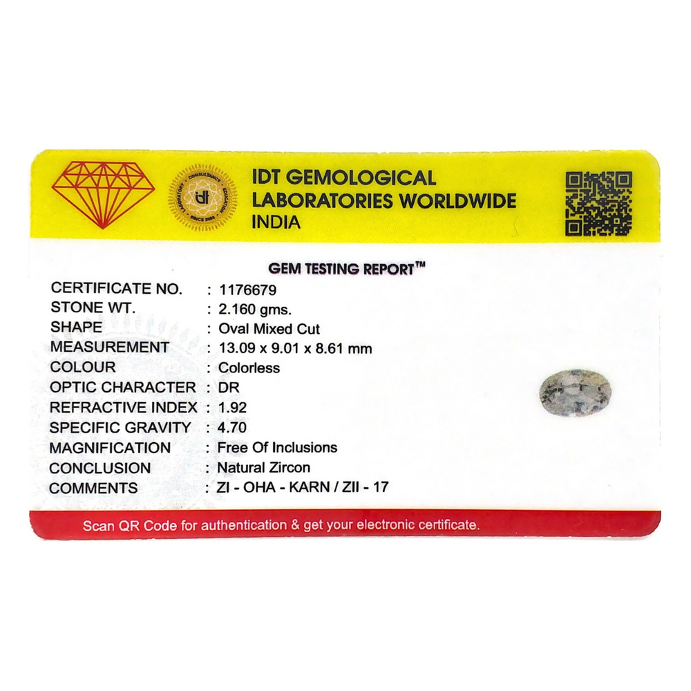 Natural White Zircon - 10.8 Carat - Pramogh