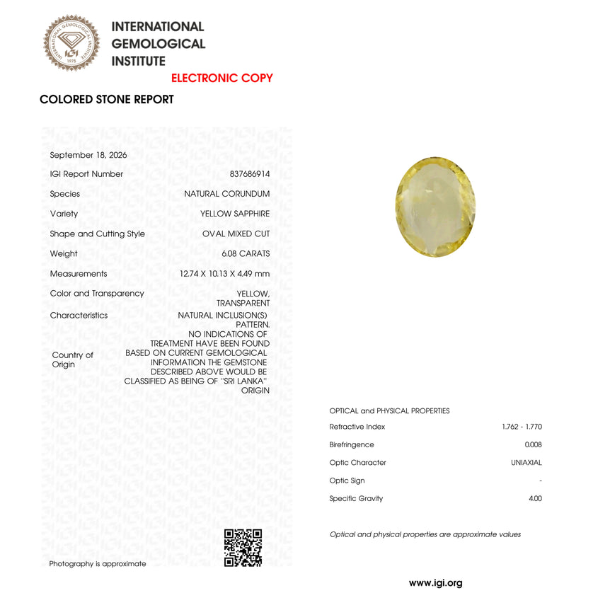 Yellow Sapphire - 6.08 Carat